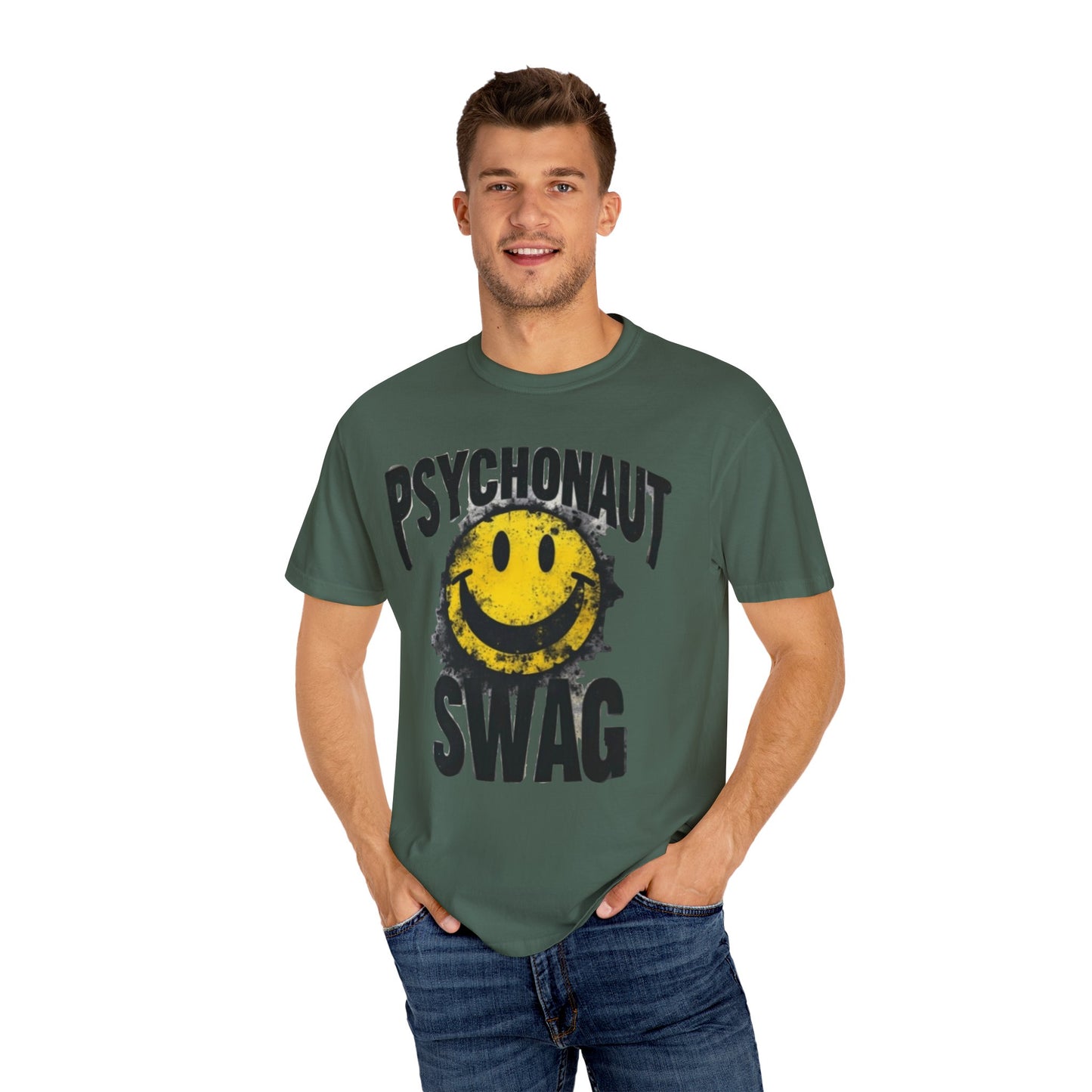 Psychonaut Swag Yellow Smiley Face, Trendy Graphic Tee for Festival Lovers, Casual Wear, Gifts, Street Style