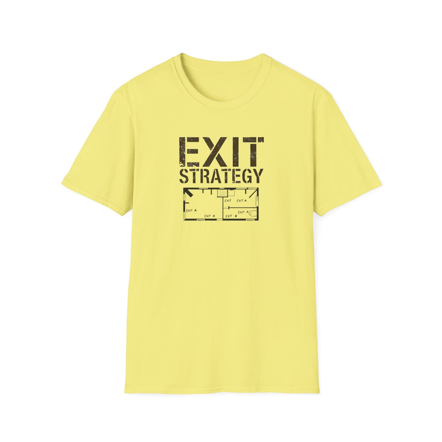 Exit Strategy Unisex Softstyle T-Shirt, Casual Wear, Fun Graphic Tee, Gift for Friends, Statement Shirt, Everyday Comfort - Psychonaut Swag