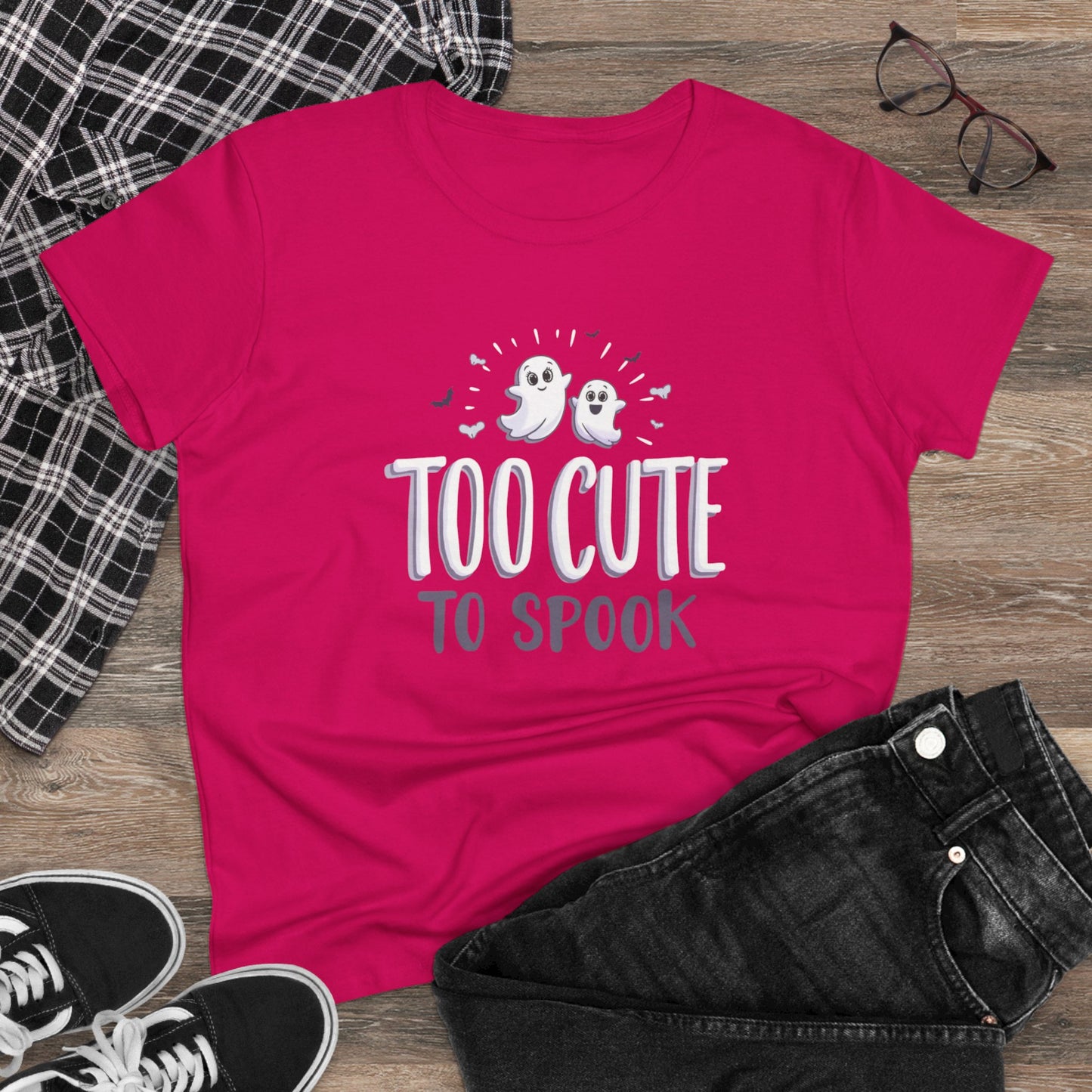 Too Cute to Spook Women's Cotton Tee, Halloween T-Shirt, Ghostly Graphic Tee, Casual Fall Apparel, Fun Halloween Outfit