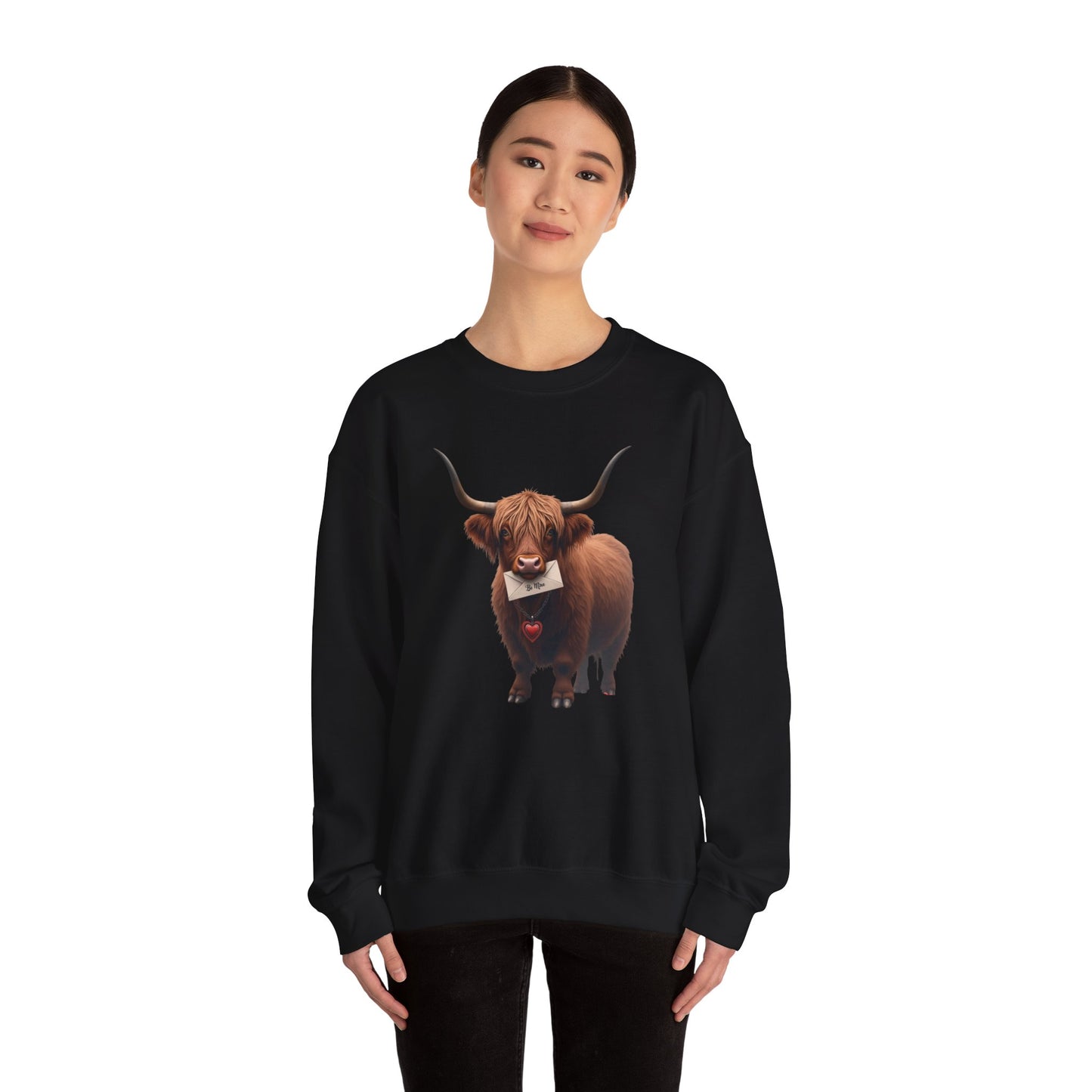 Highland Cow with Valentine, Unisex Heavy Blend™ Crewneck Sweatshirt