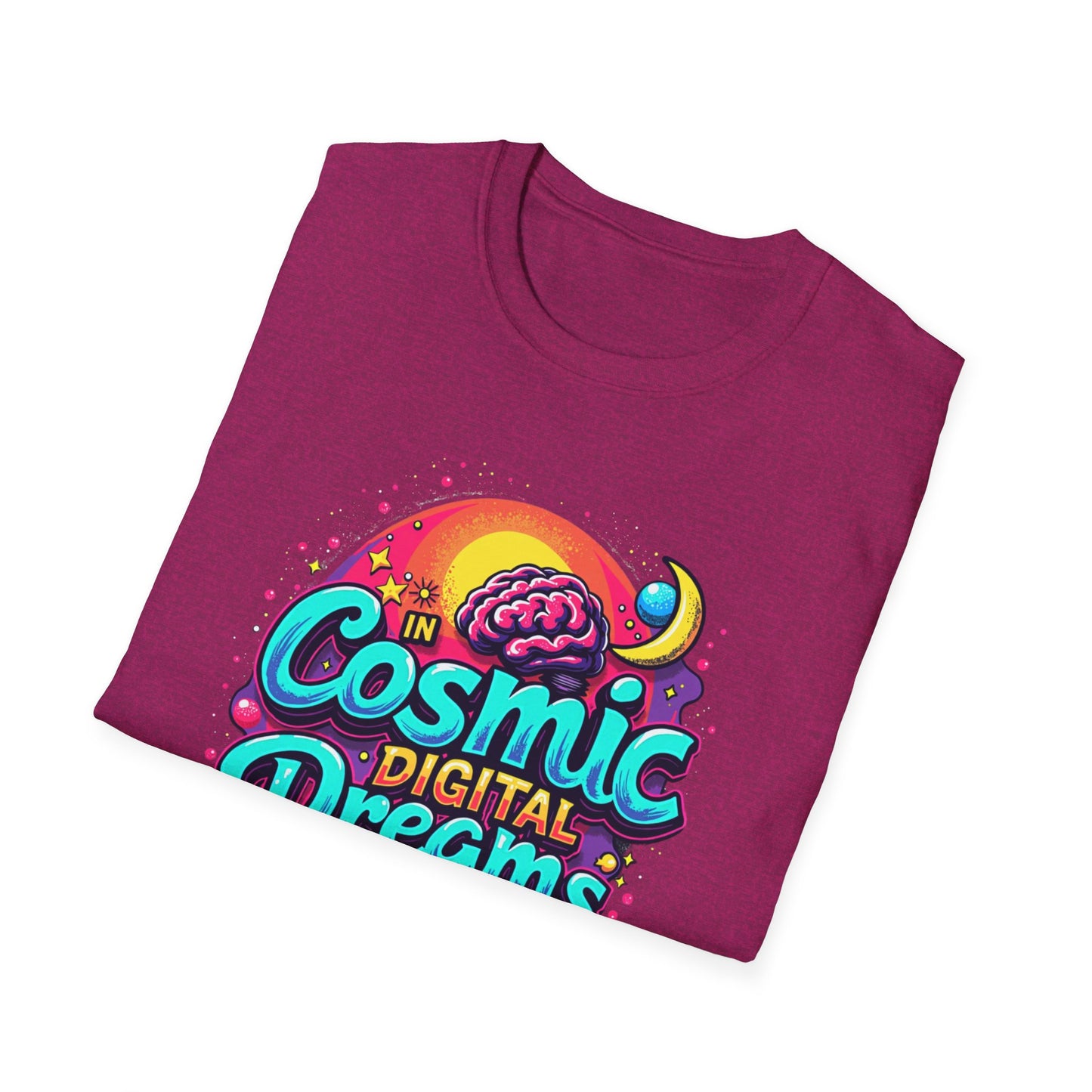 Cosmic Digital Dreams Unisex Softstyle T-Shirt - Vibrant Space-Inspired Design - Psychonaut Swag