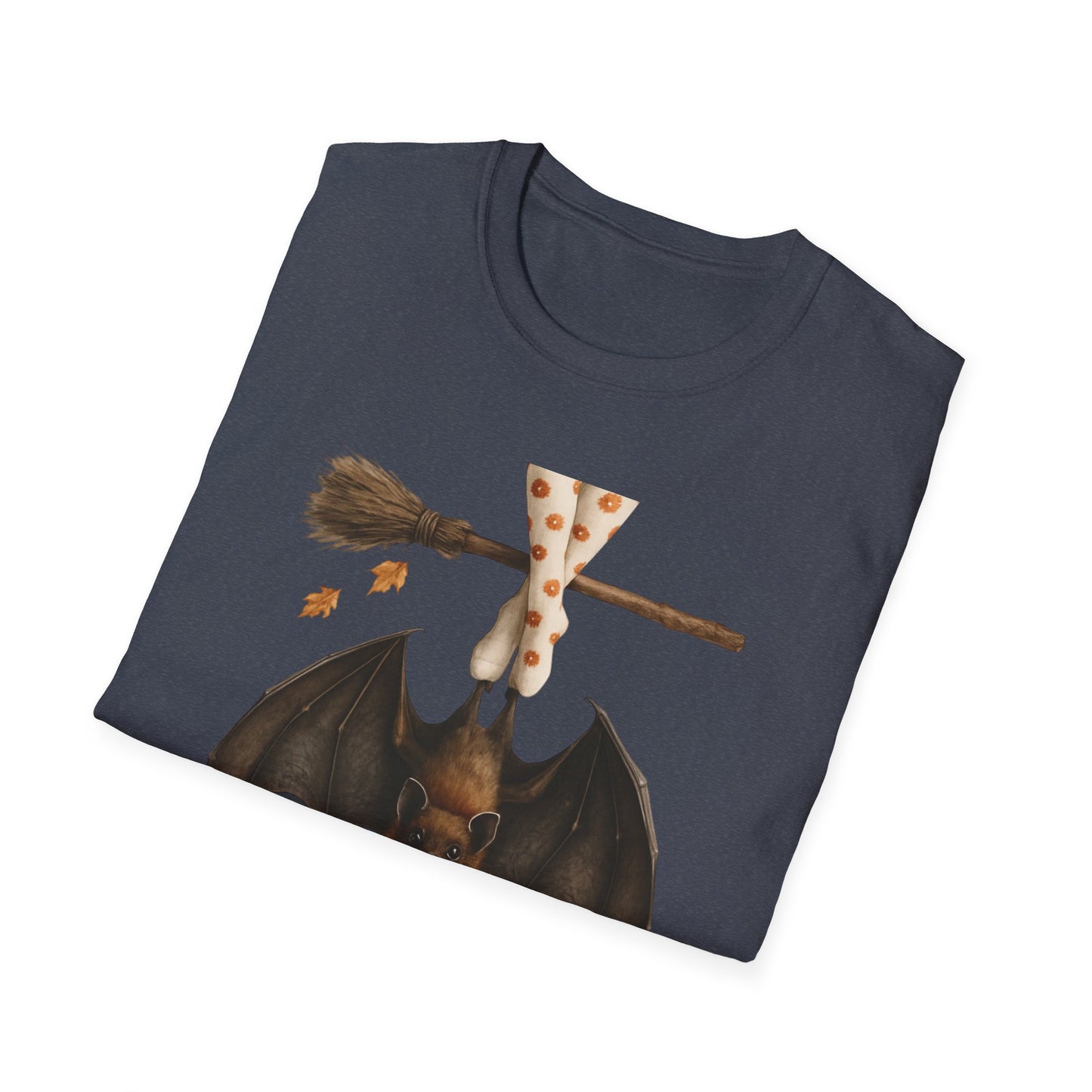 Bat and Bubblegum Unisex Softstyle T-Shirt, Halloween Top, Whimsical Graphic Tee, Cute Gift for Animal Lovers, Fall Vibes