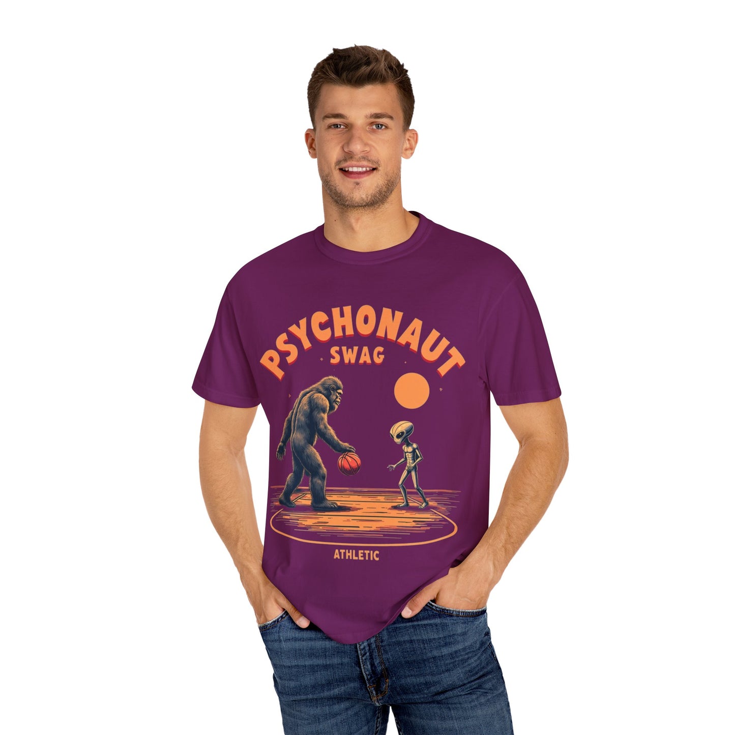 Alien vs Bigfoot, Psychonaut Swag Unisex T-Shirt, Funny Graphic Tee, Unique Gift for Gamers, Outdoor Lovers, Birthday, Casual Wear