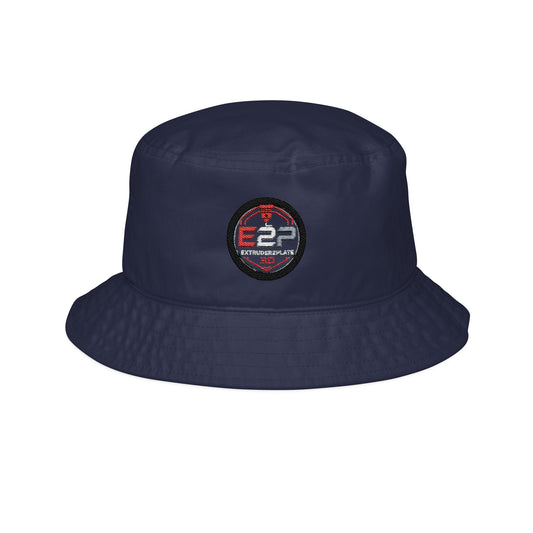 Extruder2plate3D, Embroidered Retro Skull Bucket Hat — Vintage Red Stripes Logo
