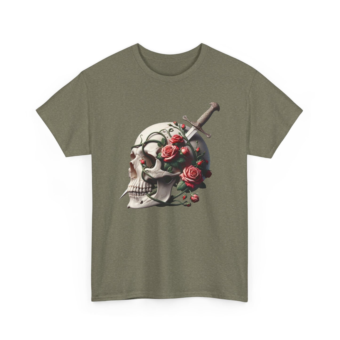 Skull & Roses Unisex Heavy Cotton Tee - Edgy Graphic T-Shirt for Alternative Fashion - Psychonaut Swag