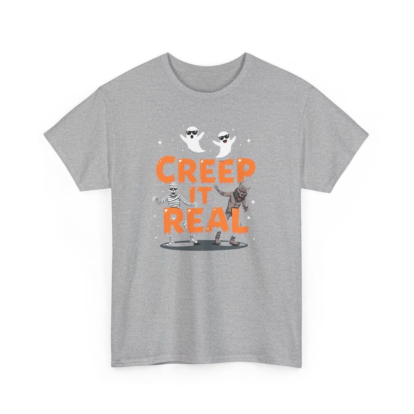 Creep It Real Unisex Heavy Cotton Tee, Halloween Shirt, Fall Apparel, Spooky Season, Ghost Theme, Unisex Casual Wear