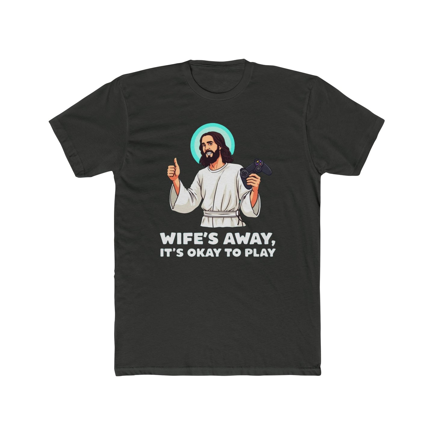 Wife’s away, Jesus tee, Playful Unisex Crew Tee with Humorous Design - Psychonaut Swag