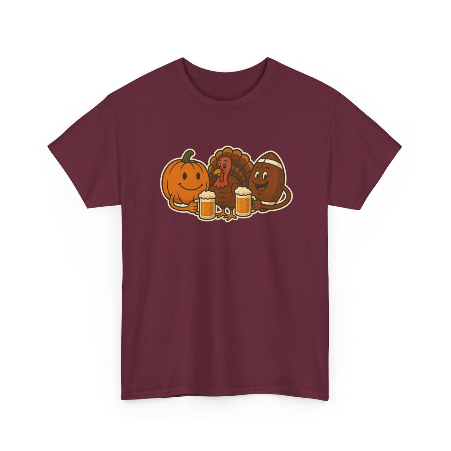 Thanksgiving Day Football & Beer Unisex Cotton Tee, Autumn T-Shirt, Holiday Apparel, Halloween Gift, Family Gathering Outfit, Seasonal Clothing
