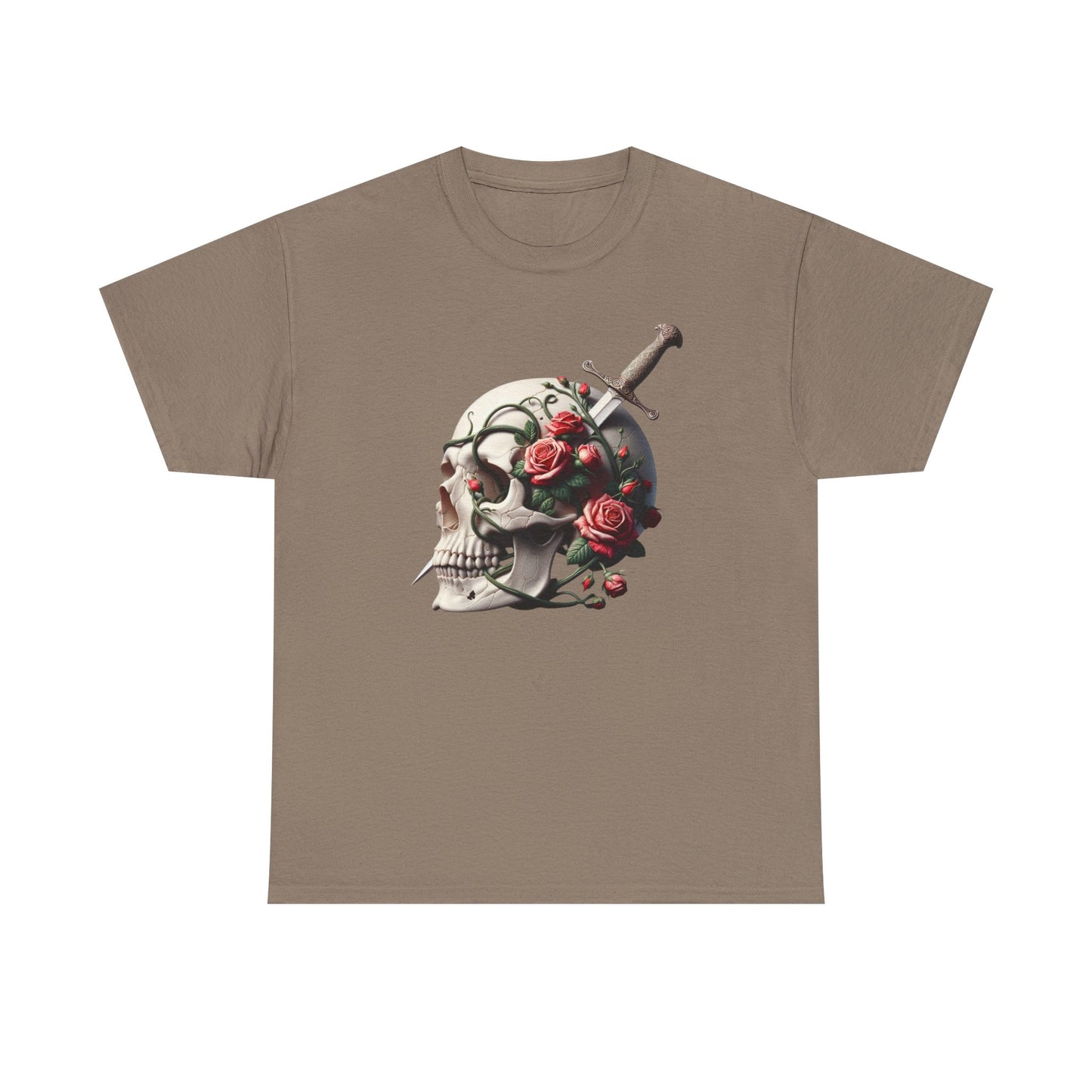 Skull & Roses Unisex Heavy Cotton Tee - Edgy Graphic T-Shirt for Alternative Fashion - Psychonaut Swag