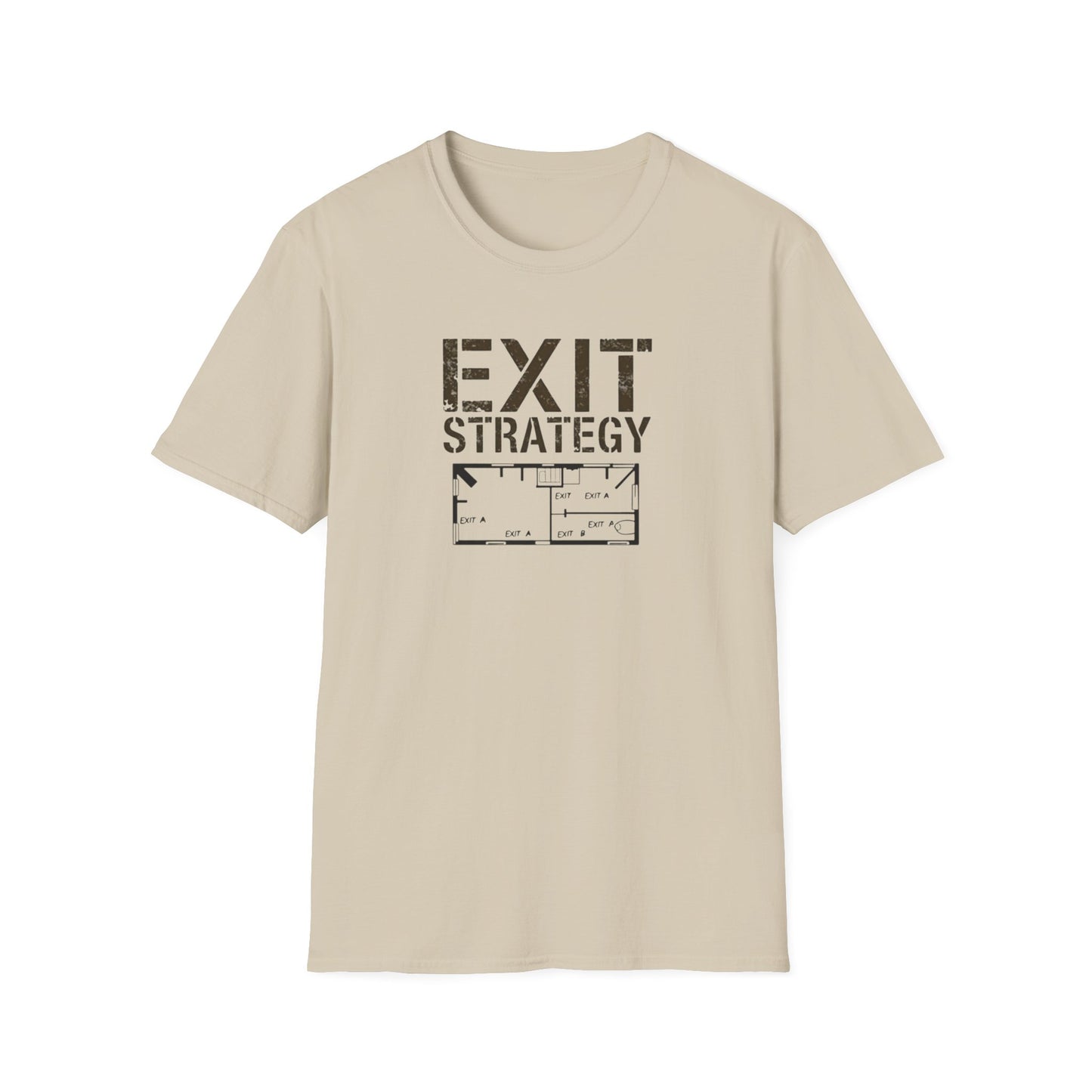 Exit Strategy Unisex Softstyle T-Shirt, Casual Wear, Fun Graphic Tee, Gift for Friends, Statement Shirt, Everyday Comfort - Psychonaut Swag