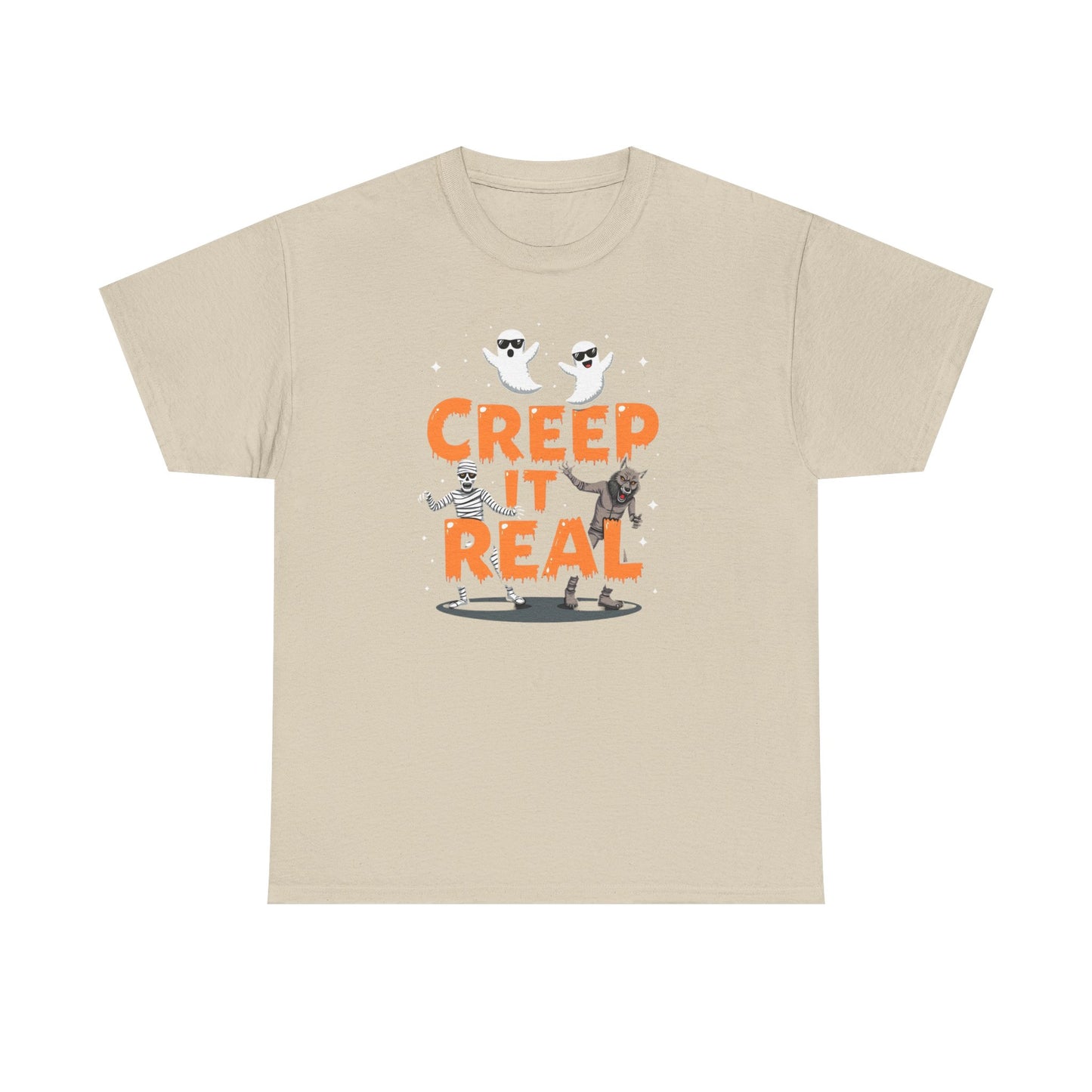 Creep It Real Unisex Heavy Cotton Tee, Halloween Shirt, Fall Apparel, Spooky Season, Ghost Theme, Unisex Casual Wear