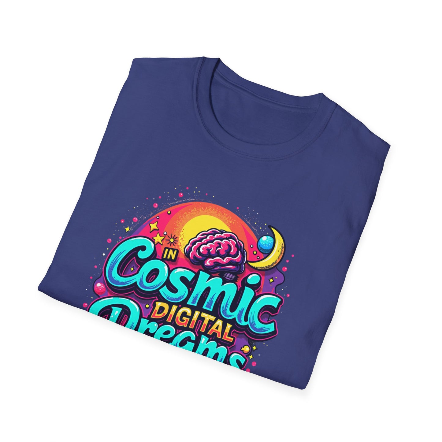 Cosmic Digital Dreams Unisex Softstyle T-Shirt - Vibrant Space-Inspired Design - Psychonaut Swag