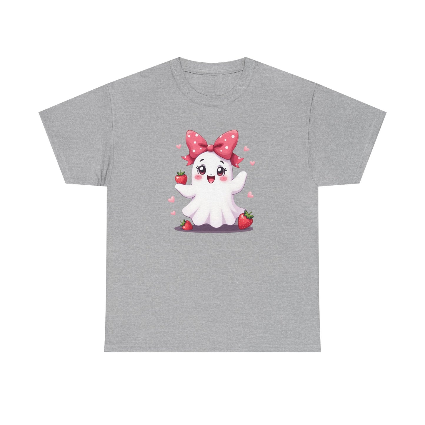 Cute Ghost Strawberry Unisex Tee, Perfect for Halloween, Gift, Casual Wear, Festival Shirt, Summer Vibes, Kawaii Apparel