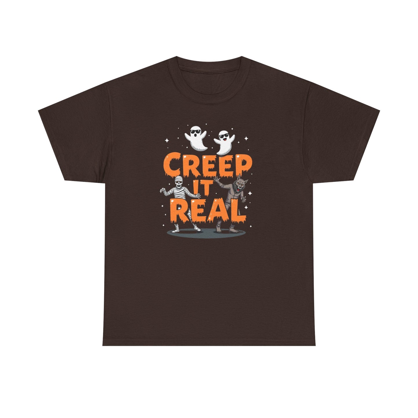 Creep It Real Unisex Heavy Cotton Tee, Halloween Shirt, Fall Apparel, Spooky Season, Ghost Theme, Unisex Casual Wear