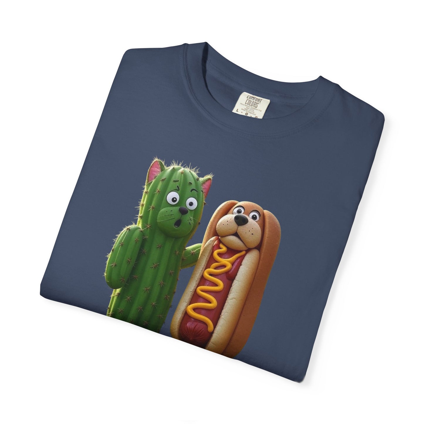 Friends Cactus and Hot Dog, Cartoon T-Shirt, Cute Tee for Kids and Adults, Humorous Gift for Food Lovers, Summer Casual Wear, Birthday Gift