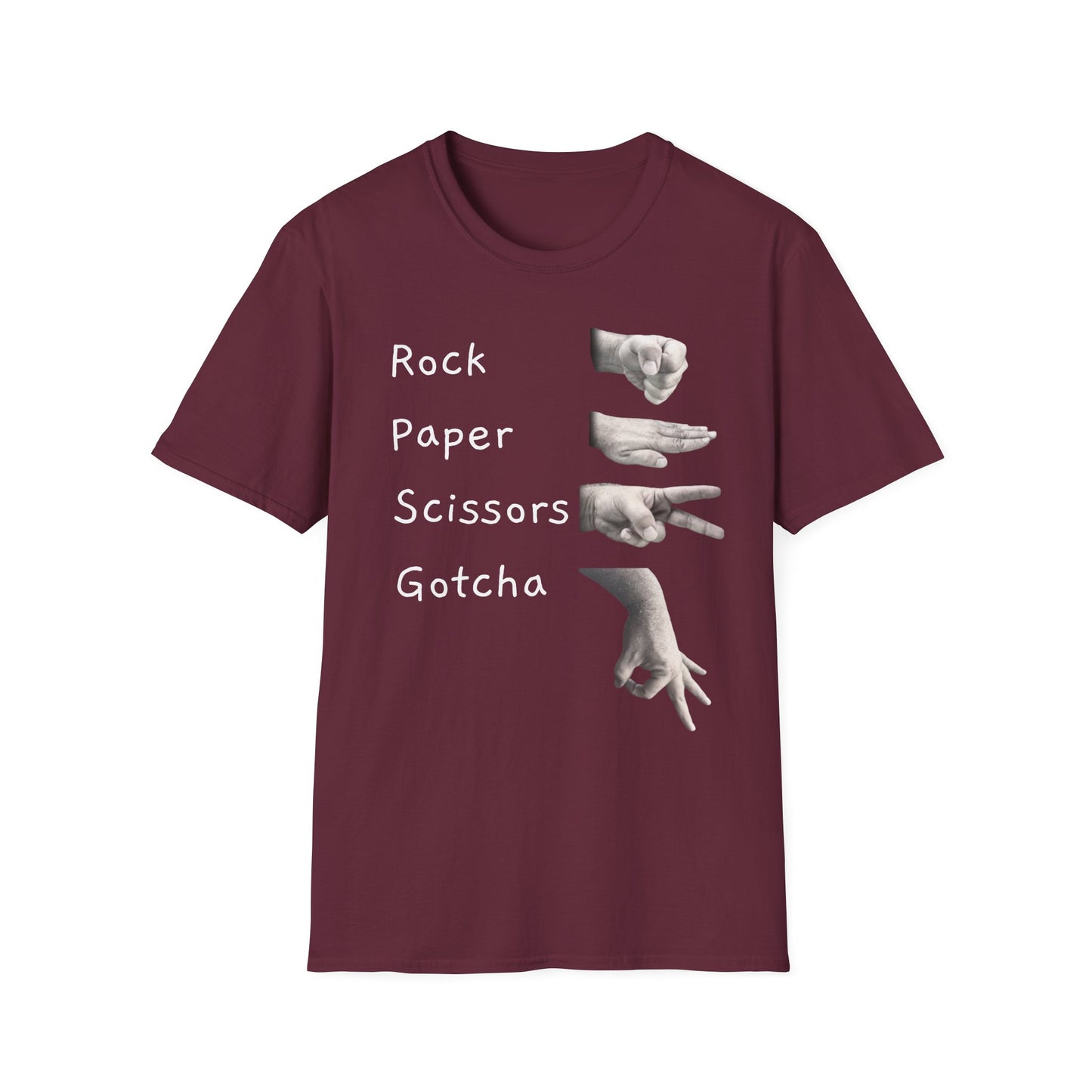 Rock, Paper, Scissors Creative Hands Symbol T-Shirt, Hand Gesture Graphic Tee, Unisex Softstyle Shirt for Friends, Casual Wear, Gift for Holidays, Statement Shirt