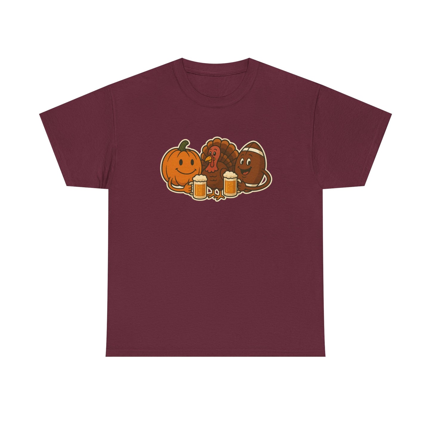 Thanksgiving Day Football & Beer Unisex Cotton Tee, Autumn T-Shirt, Holiday Apparel, Halloween Gift, Family Gathering Outfit, Seasonal Clothing