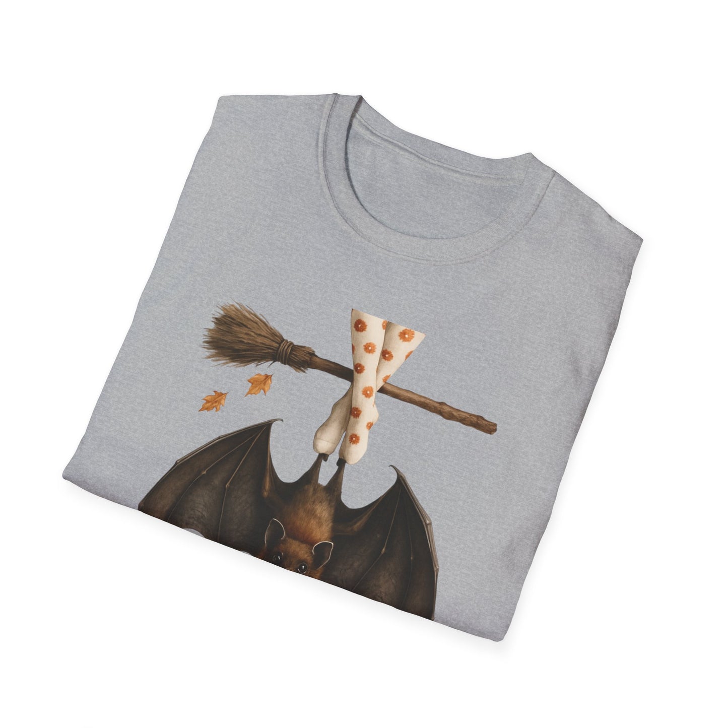 Bat and Bubblegum Unisex Softstyle T-Shirt, Halloween Top, Whimsical Graphic Tee, Cute Gift for Animal Lovers, Fall Vibes