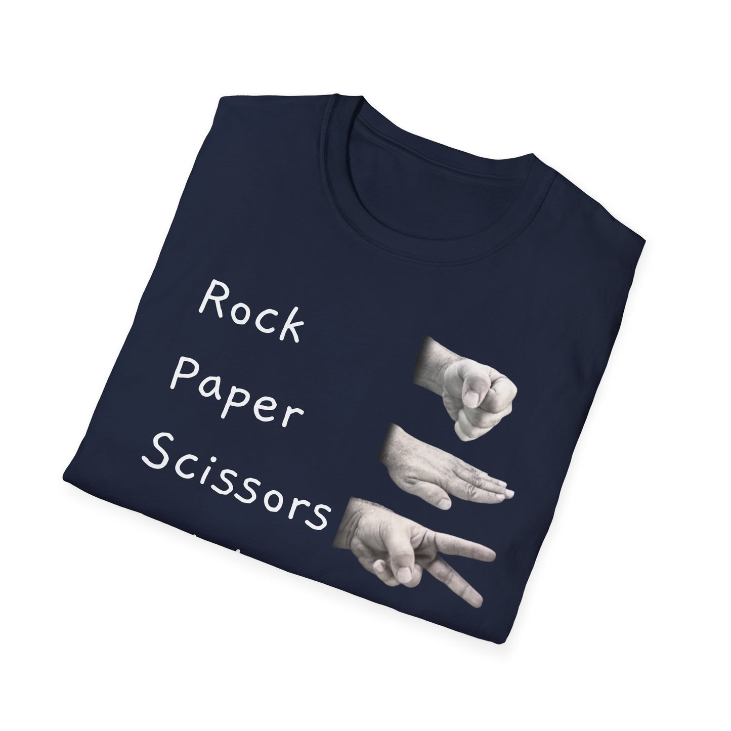 Rock, Paper, Scissors Creative Hands Symbol T-Shirt, Hand Gesture Graphic Tee, Unisex Softstyle Shirt for Friends, Casual Wear, Gift for Holidays, Statement Shirt