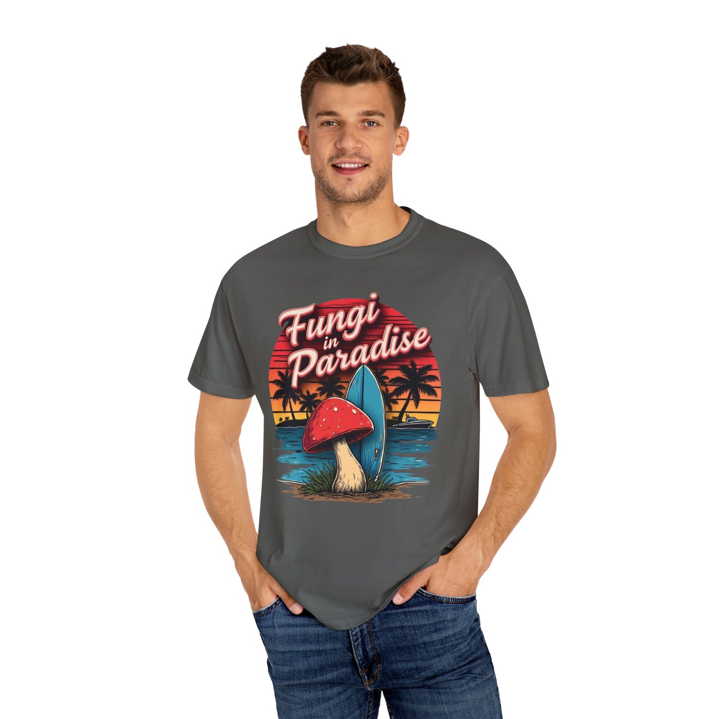Fungi in Paradise Design, Relaxed Tee, Vintage Style Shirt, Gift for Nature Lovers, Eco-Friendly Apparel - Psychonaut Swag