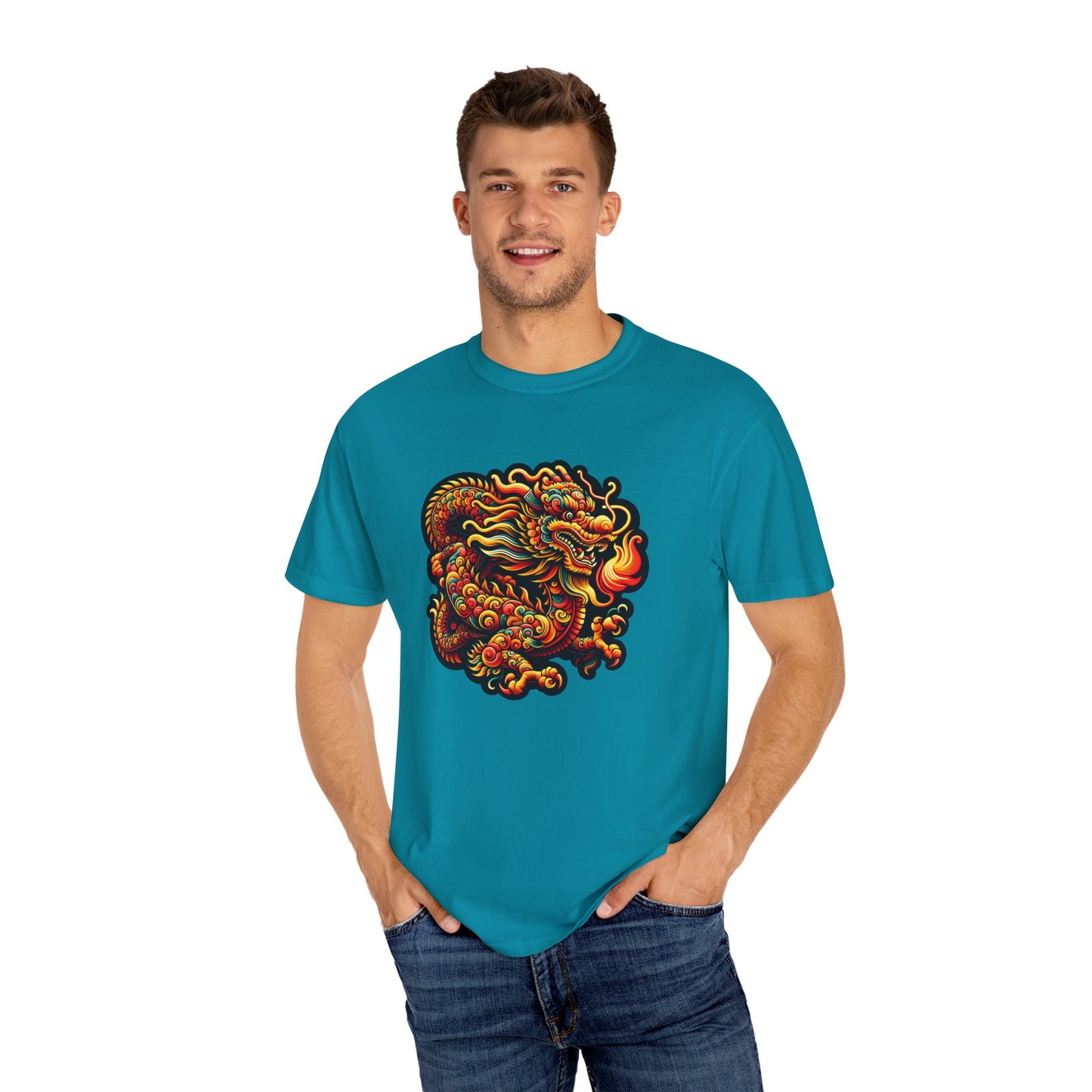 Dragon, Unisex Dragon Graphic T-Shirt - Colorful Garment-Dyed Tee