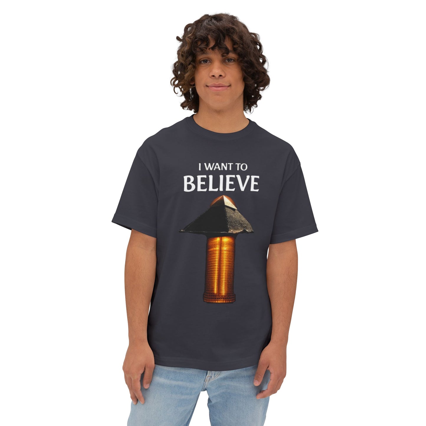 I Want to Believe Pyramid Tee, Unisex Tee, Oversized T-Shirt, UFO Humor Shirt, Gift for Sci-Fi Lovers, Casual Graphic Top - Psychonaut Swag