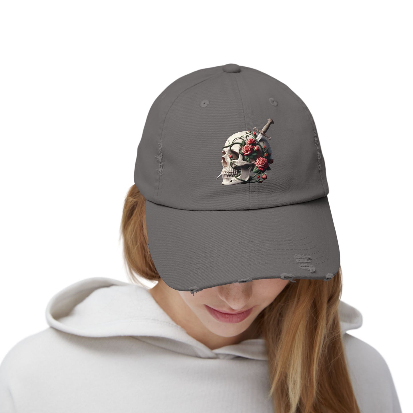 Skull rose, Unisex Distressed Cap
