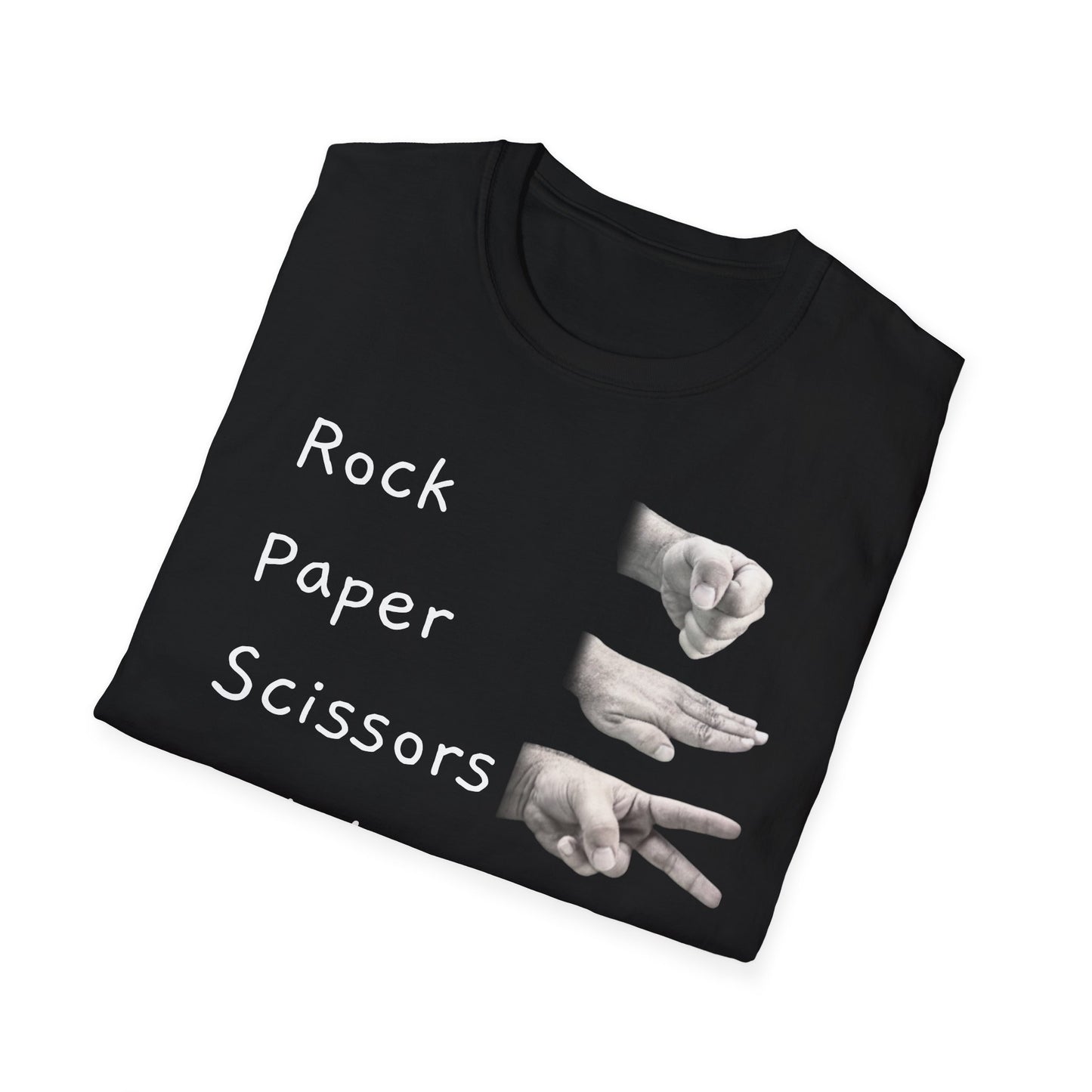 Rock, Paper, Scissors Creative Hands Symbol T-Shirt, Hand Gesture Graphic Tee, Unisex Softstyle Shirt for Friends, Casual Wear, Gift for Holidays, Statement Shirt
