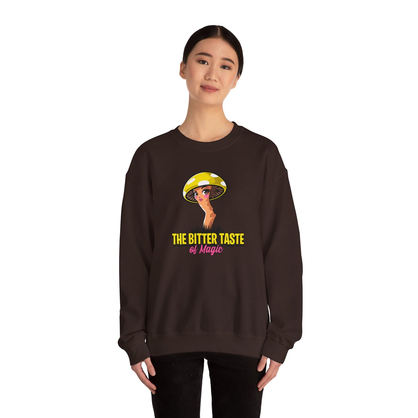 The Bitter Taste of Magic, Mushroom, Unisex Heavy Blend™ Crewneck Sweatshirt - Psychonaut Swag