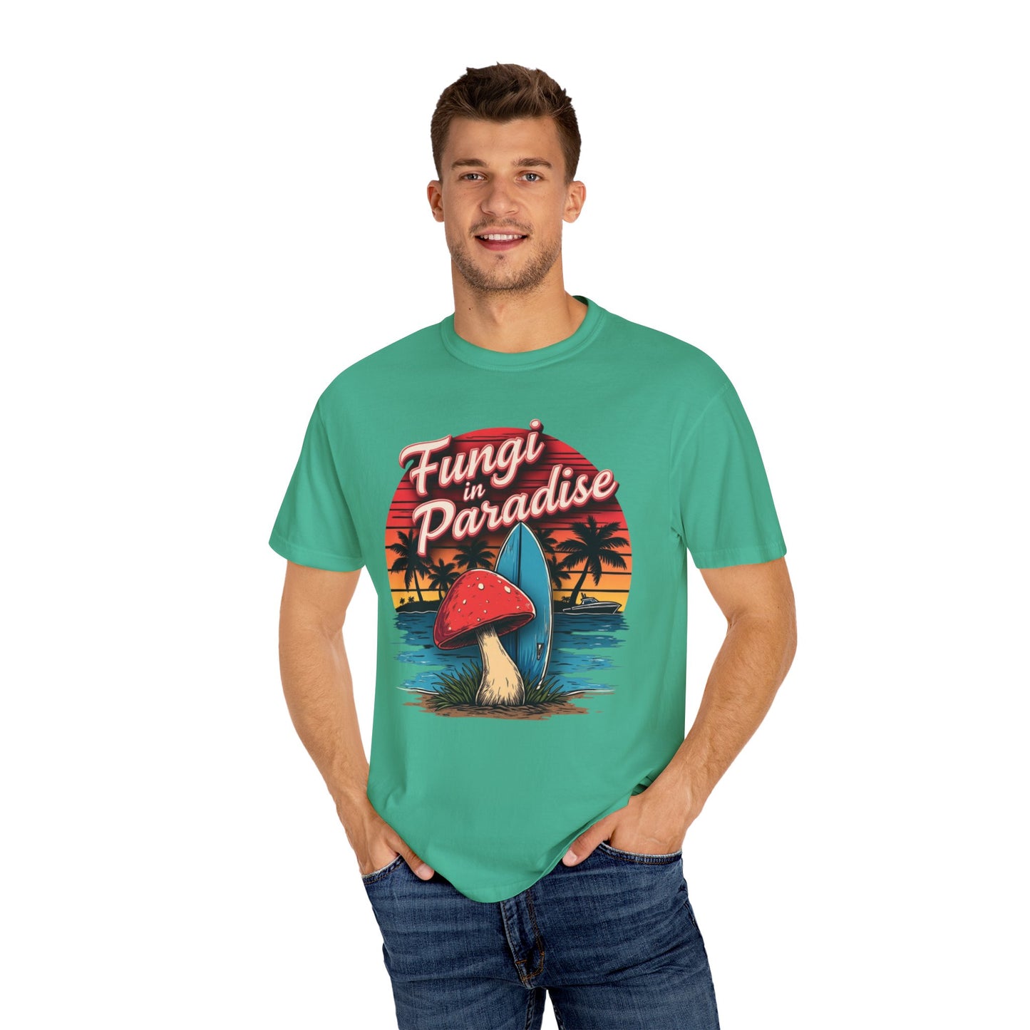 Fungi in Paradise Design, Relaxed Tee, Vintage Style Shirt, Gift for Nature Lovers, Eco-Friendly Apparel - Psychonaut Swag