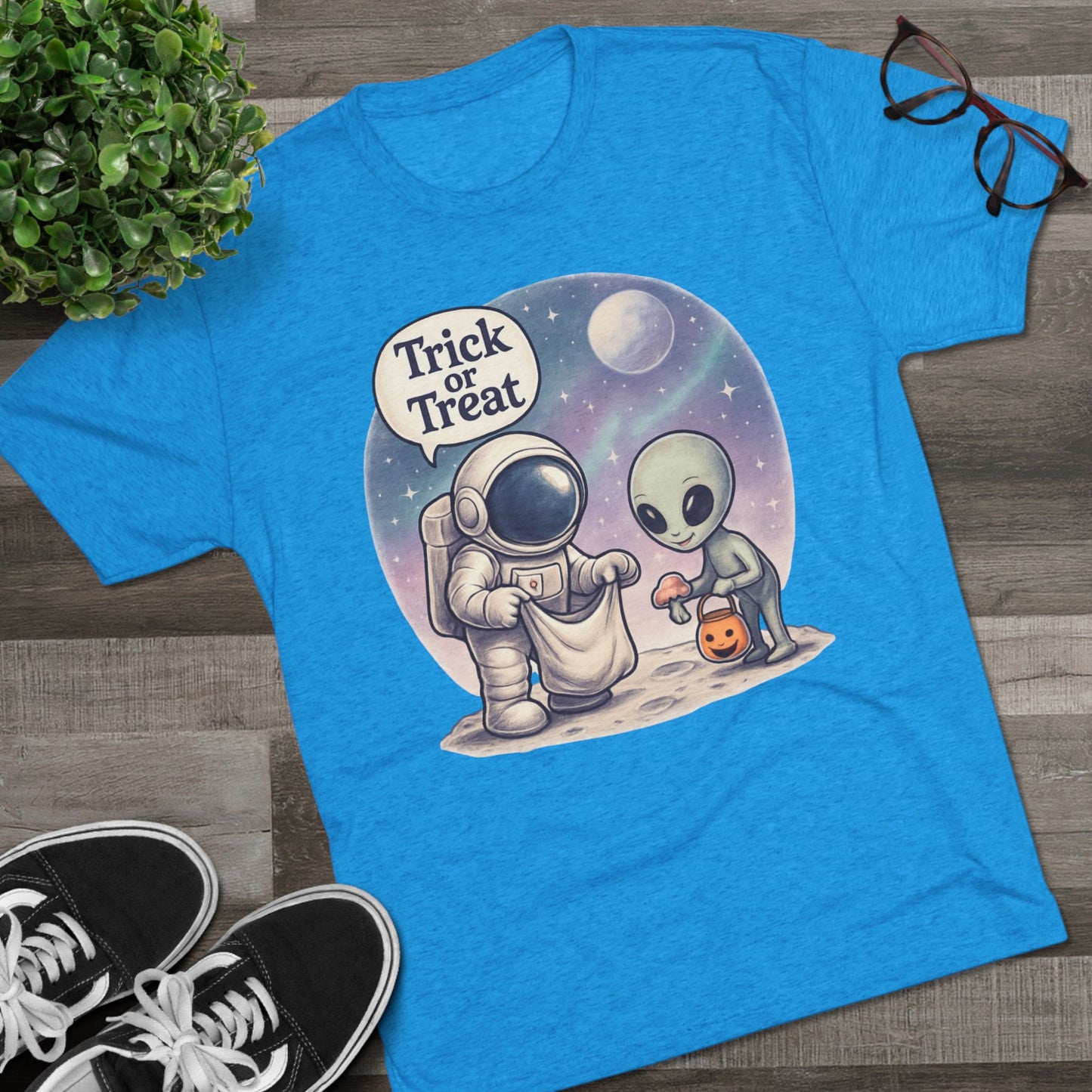 Space Trick or Treat Crew Tee, Halloween T-Shirt, Space Theme Shirt, Unisex Graphic Tee, Fun Costume Tee, Gift for Space Lovers