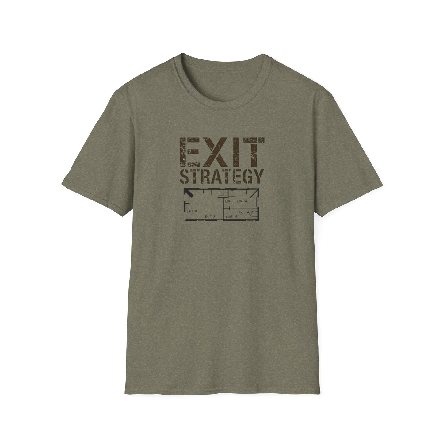Exit Strategy Unisex Softstyle T-Shirt, Casual Wear, Fun Graphic Tee, Gift for Friends, Statement Shirt, Everyday Comfort - Psychonaut Swag