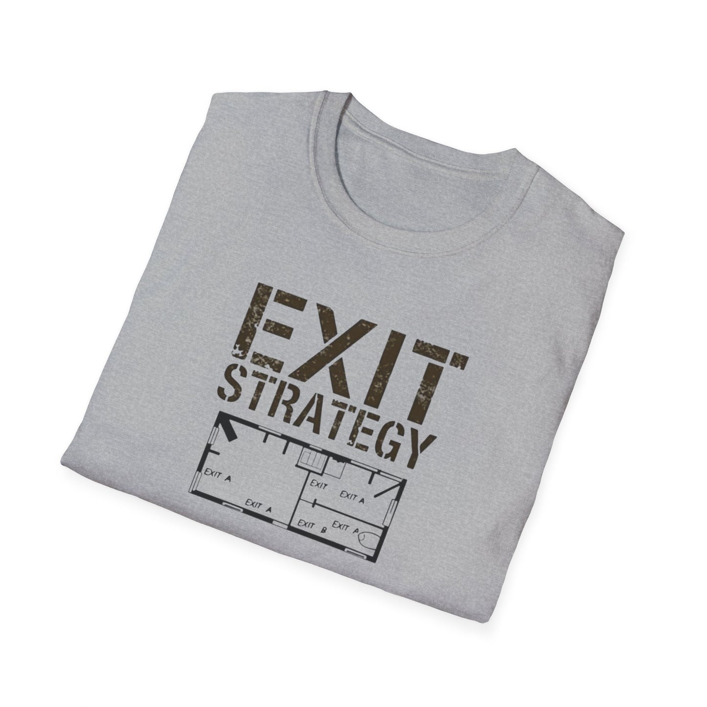 Exit Strategy Unisex Softstyle T-Shirt, Casual Wear, Fun Graphic Tee, Gift for Friends, Statement Shirt, Everyday Comfort - Psychonaut Swag