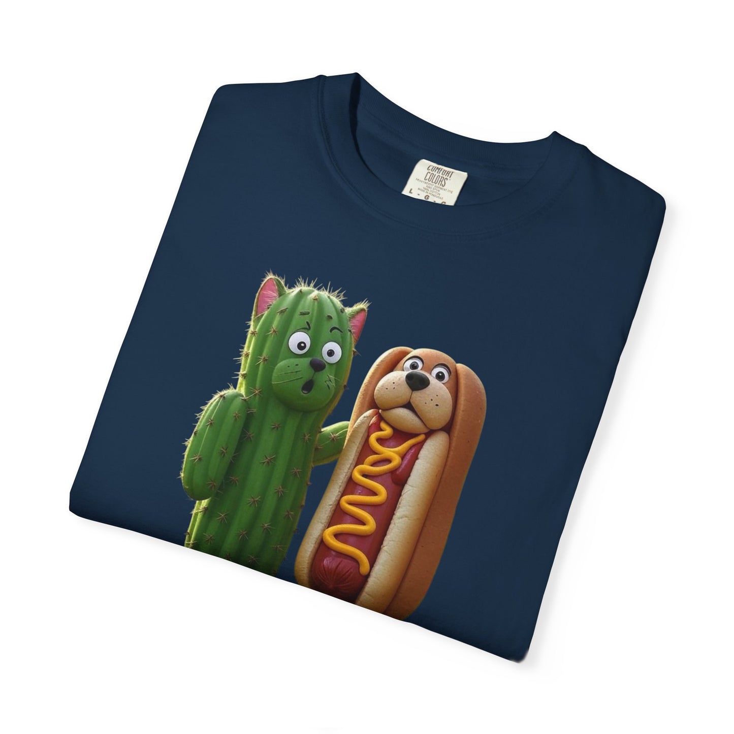 Friends Cactus and Hot Dog, Cartoon T-Shirt, Cute Tee for Kids and Adults, Humorous Gift for Food Lovers, Summer Casual Wear, Birthday Gift