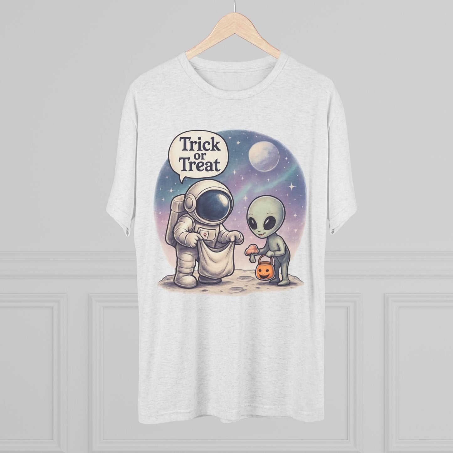 Space Trick or Treat Crew Tee, Halloween T-Shirt, Space Theme Shirt, Unisex Graphic Tee, Fun Costume Tee, Gift for Space Lovers