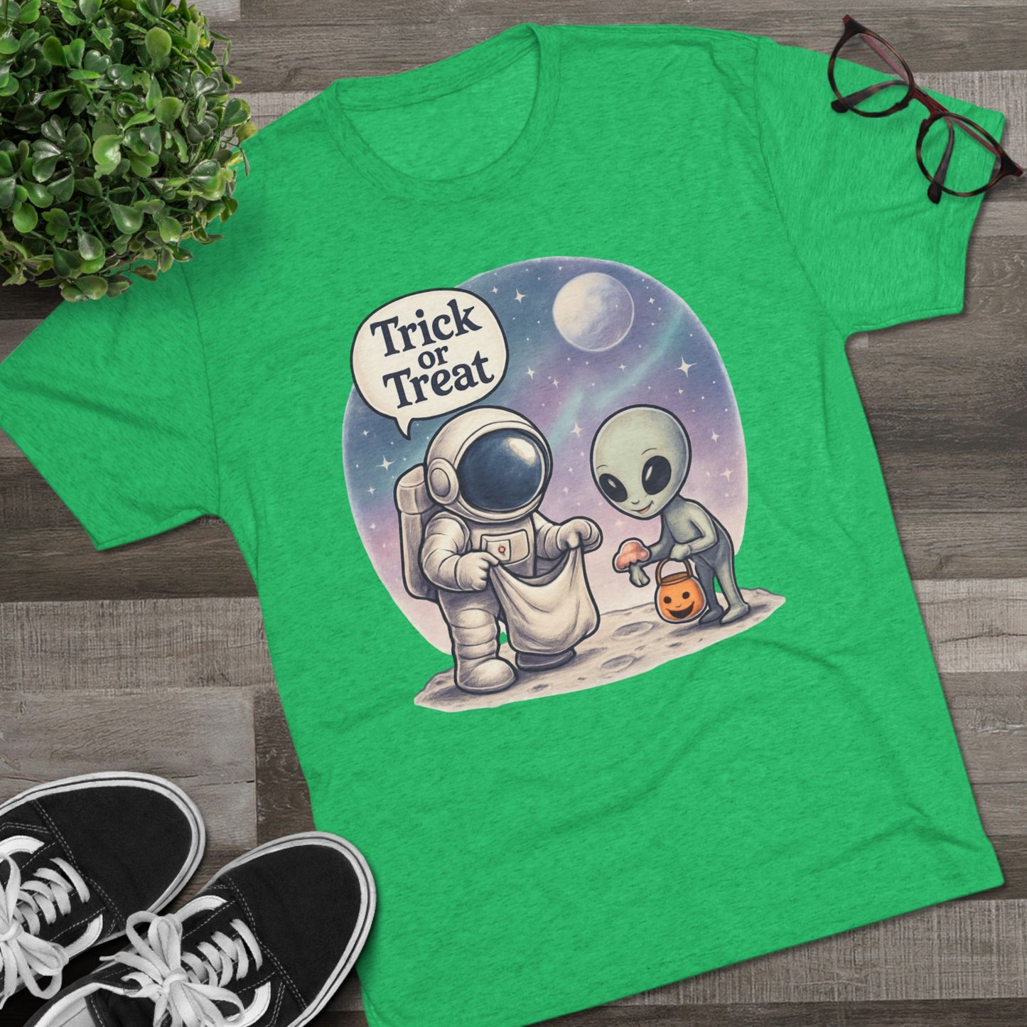 Space Trick or Treat Crew Tee, Halloween T-Shirt, Space Theme Shirt, Unisex Graphic Tee, Fun Costume Tee, Gift for Space Lovers
