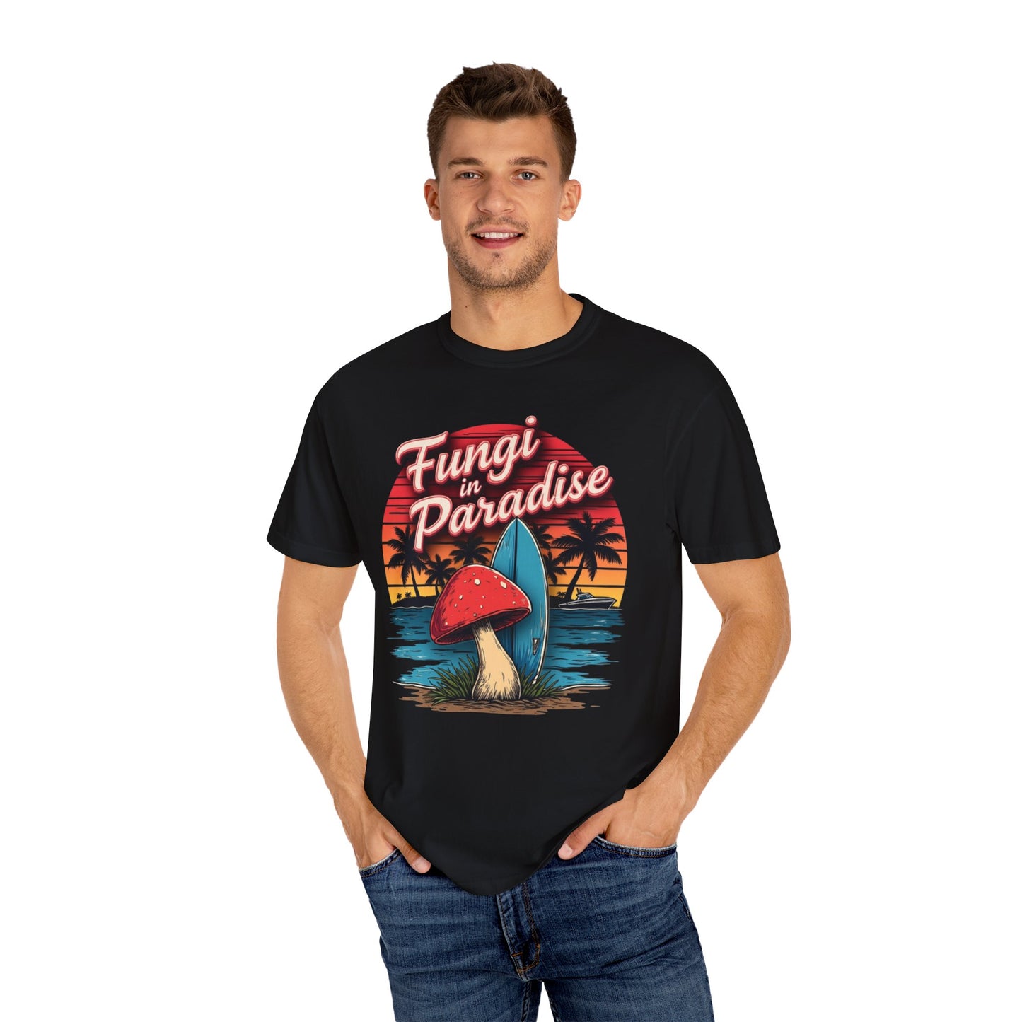 Fungi in Paradise Design, Relaxed Tee, Vintage Style Shirt, Gift for Nature Lovers, Eco-Friendly Apparel - Psychonaut Swag