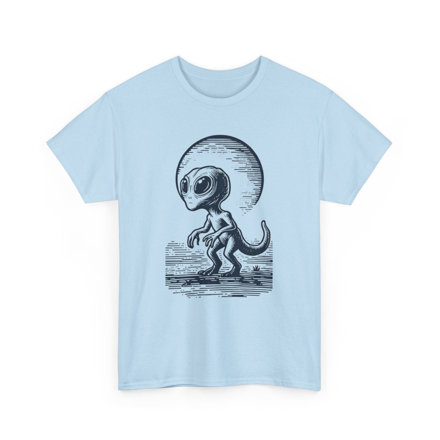 Dinosaur Hybrid, Graphic Unisex Heavy Cotton Tee | UFO Lover T-Shirt | Space-Themed Apparel - Psychonaut Swag