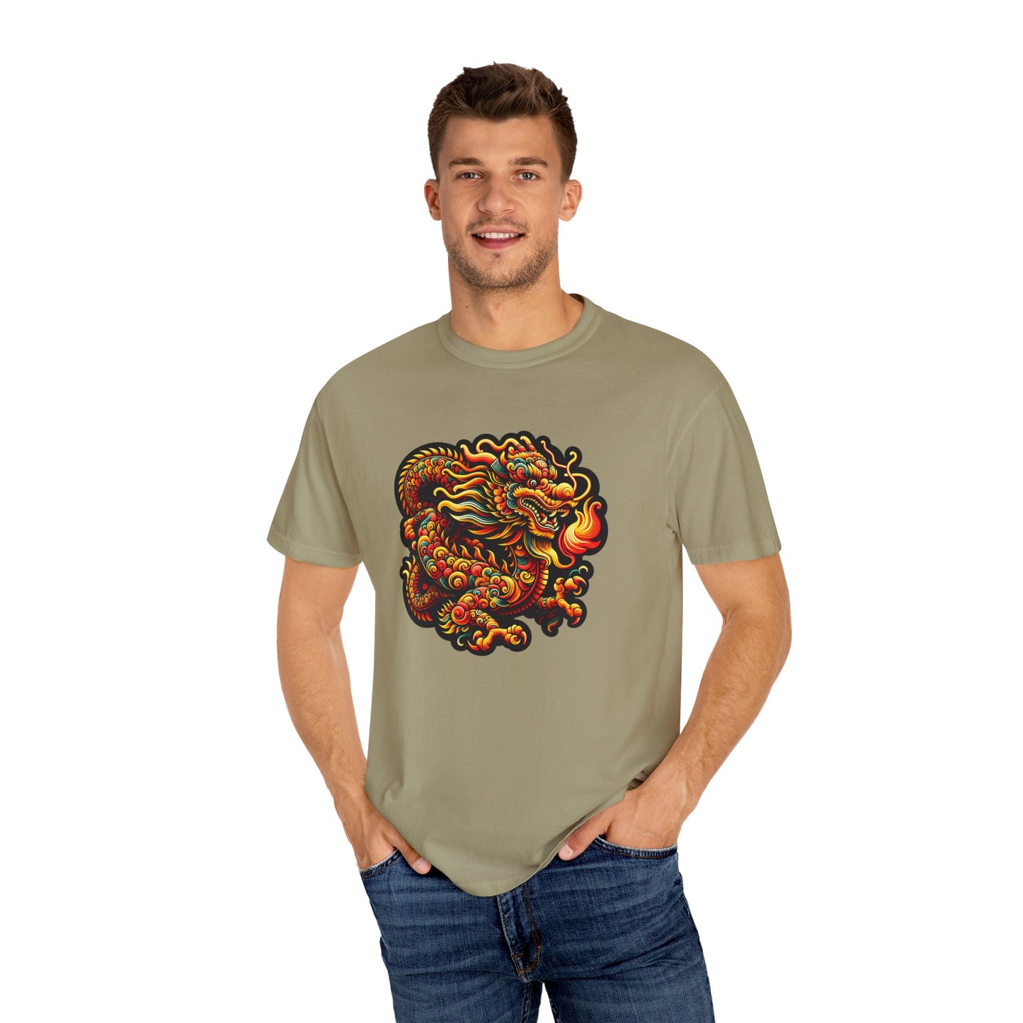 Dragon, Unisex Dragon Graphic T-Shirt - Colorful Garment-Dyed Tee - Psychonaut Swag