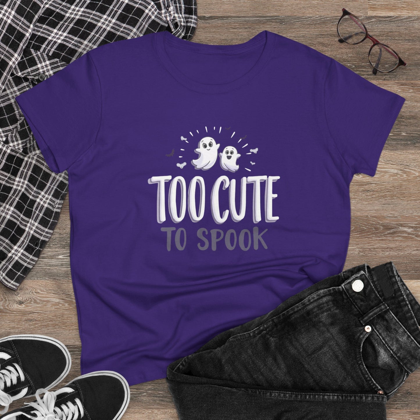 Too Cute to Spook Women's Cotton Tee, Halloween T-Shirt, Ghostly Graphic Tee, Casual Fall Apparel, Fun Halloween Outfit