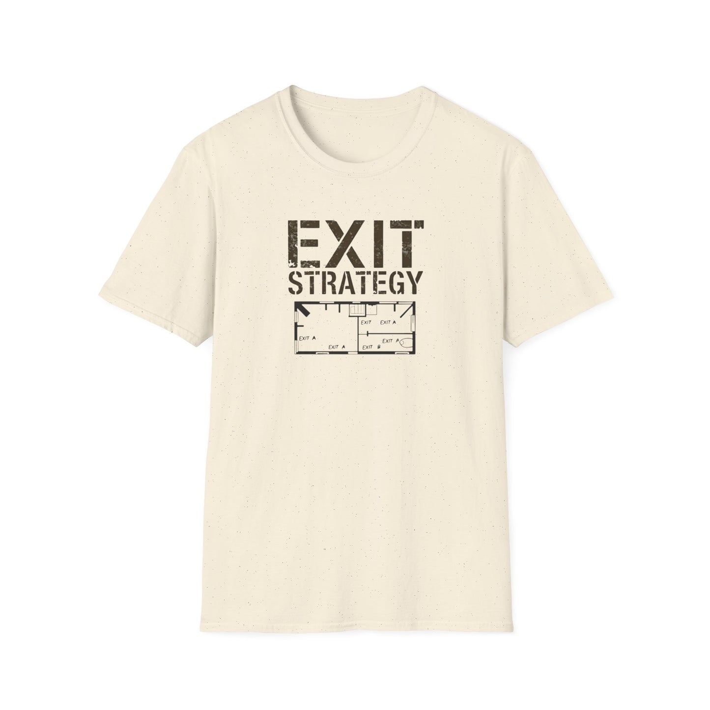 Exit Strategy Unisex Softstyle T-Shirt, Casual Wear, Fun Graphic Tee, Gift for Friends, Statement Shirt, Everyday Comfort - Psychonaut Swag