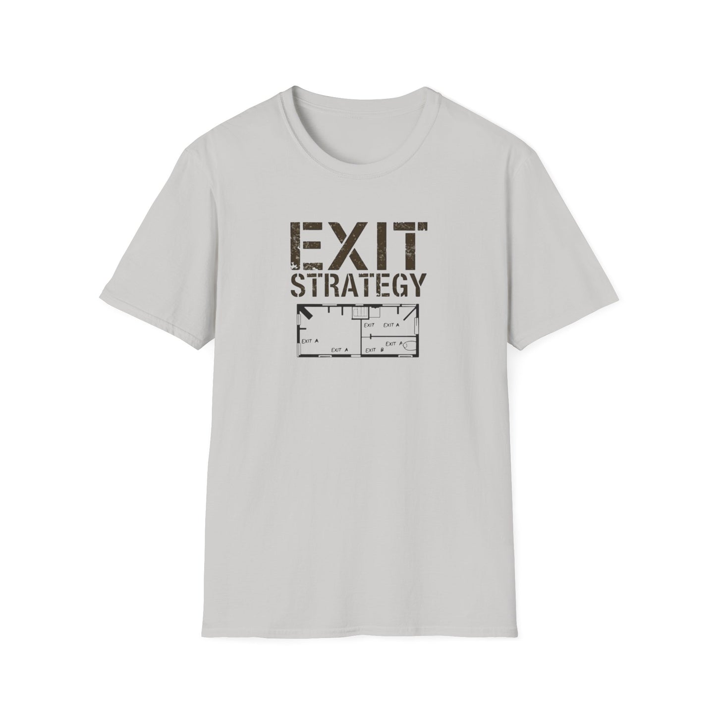 Exit Strategy Unisex Softstyle T-Shirt, Casual Wear, Fun Graphic Tee, Gift for Friends, Statement Shirt, Everyday Comfort - Psychonaut Swag