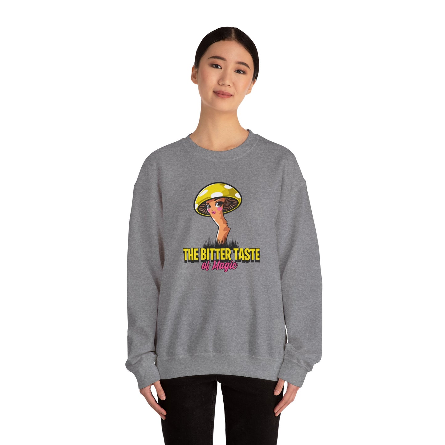 The Bitter Taste of Magic, Mushroom, Unisex Heavy Blend™ Crewneck Sweatshirt - Psychonaut Swag