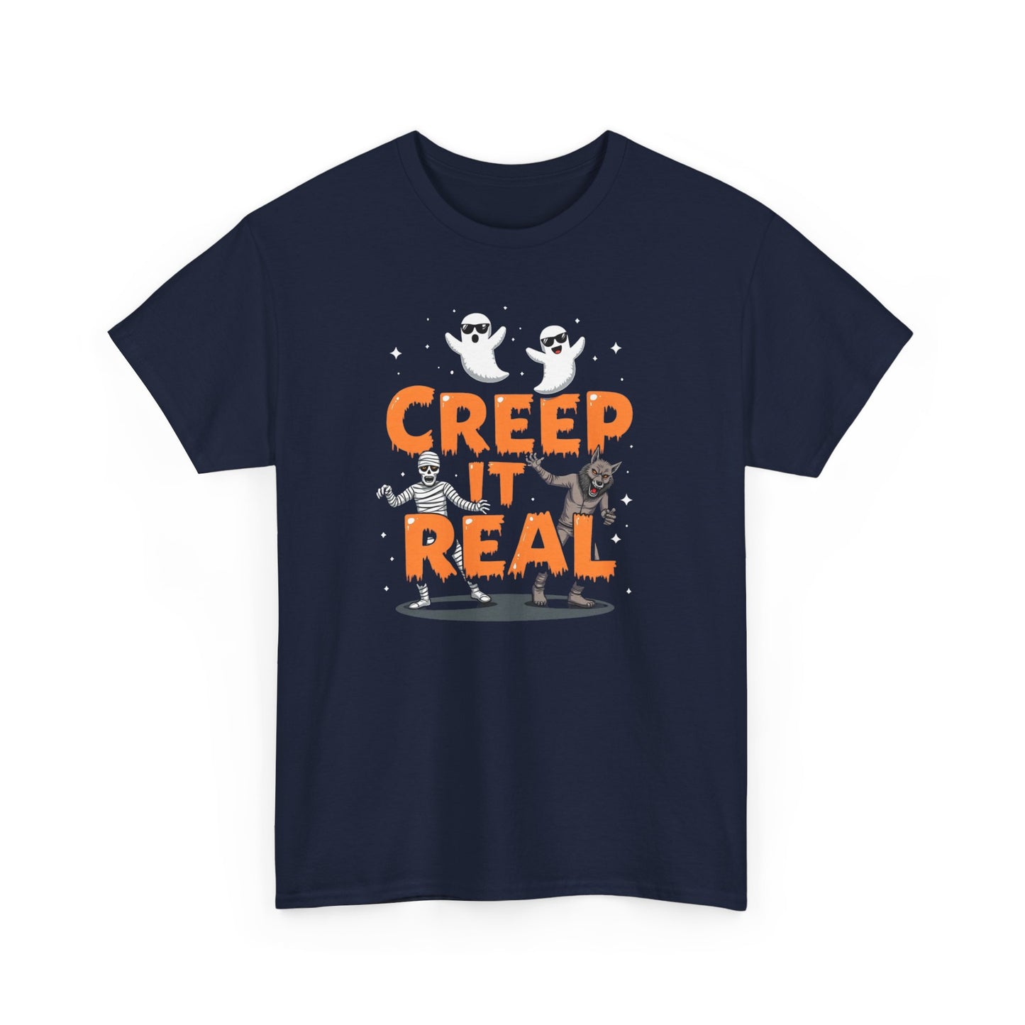Creep It Real Unisex Heavy Cotton Tee, Halloween Shirt, Fall Apparel, Spooky Season, Ghost Theme, Unisex Casual Wear