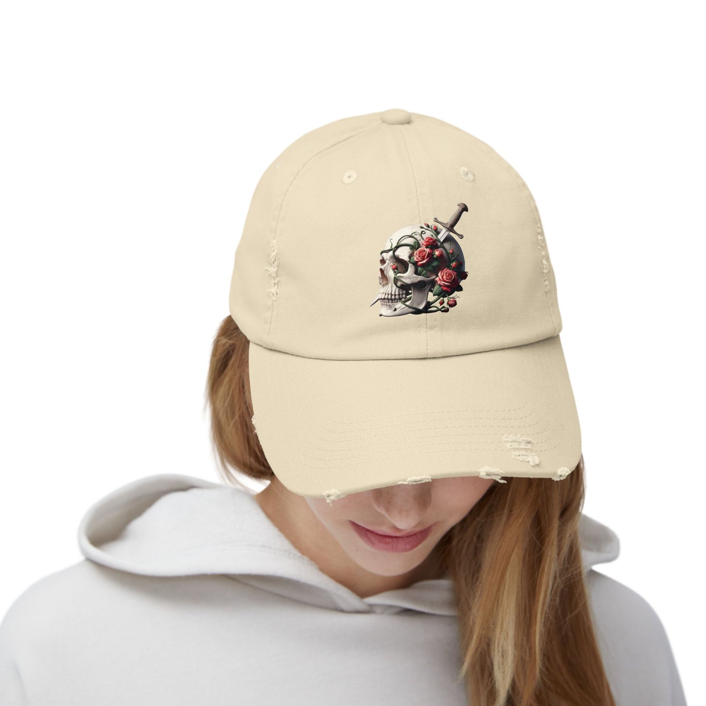 Skull rose, Unisex Distressed Cap