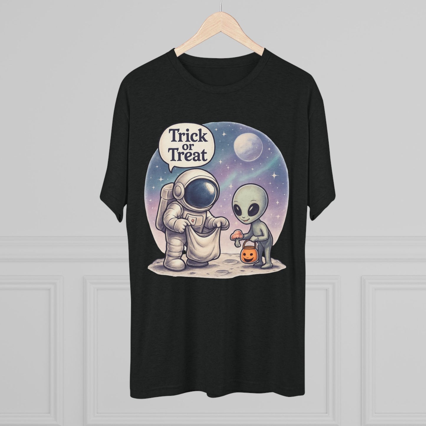 Space Trick or Treat Crew Tee, Halloween T-Shirt, Space Theme Shirt, Unisex Graphic Tee, Fun Costume Tee, Gift for Space Lovers