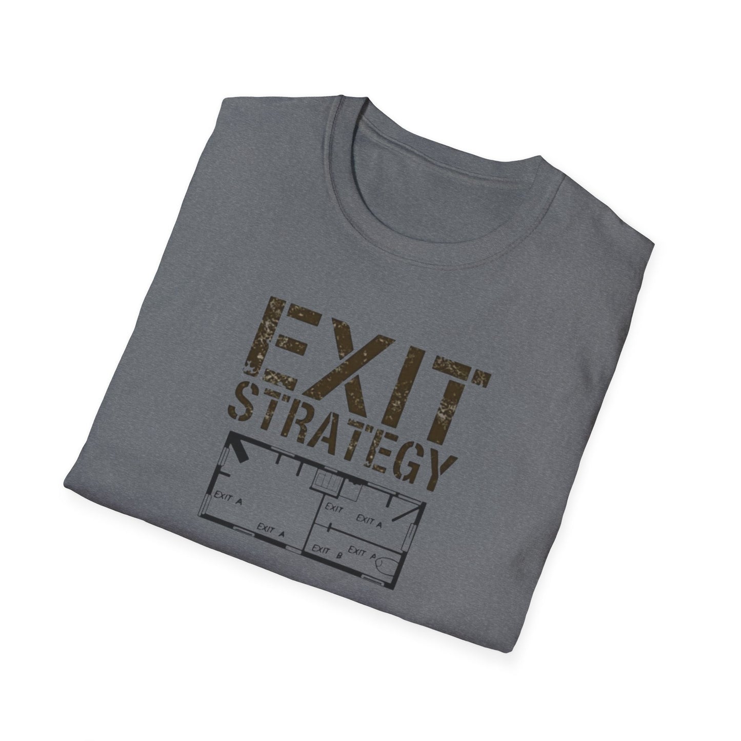 Exit Strategy Unisex Softstyle T-Shirt, Casual Wear, Fun Graphic Tee, Gift for Friends, Statement Shirt, Everyday Comfort - Psychonaut Swag