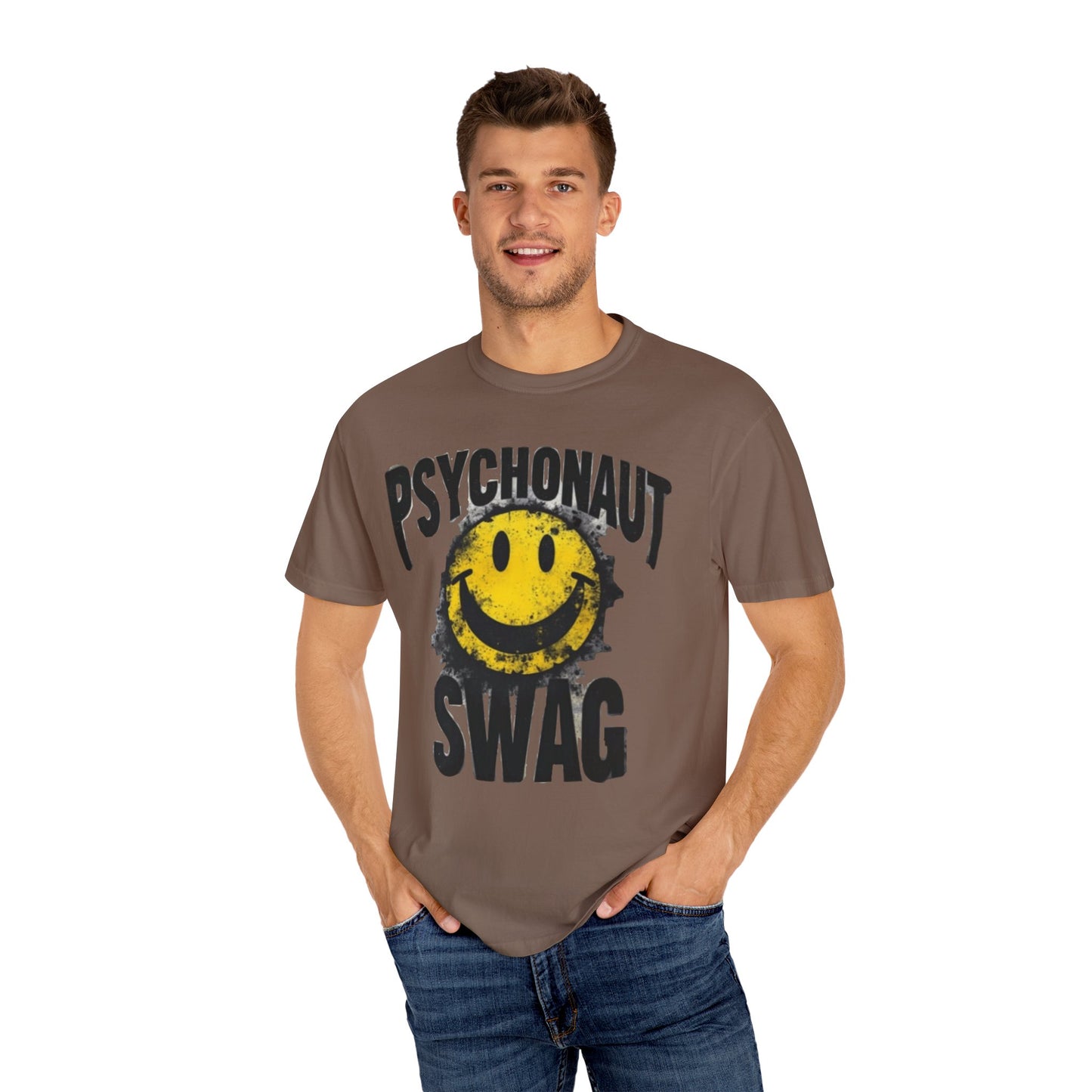 Psychonaut Swag Yellow Smiley Face, Trendy Graphic Tee for Festival Lovers, Casual Wear, Gifts, Street Style