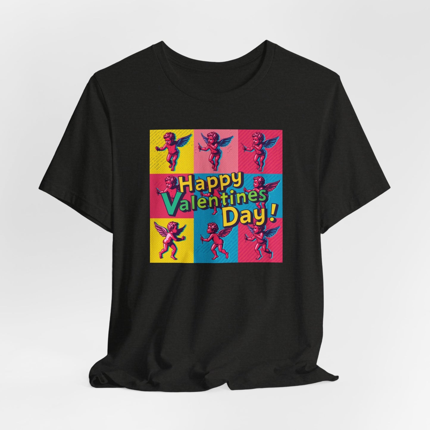 Valentine's Day Pop Art Tee — "Happy Valentine's Day!" Cupid Graphic Shirt