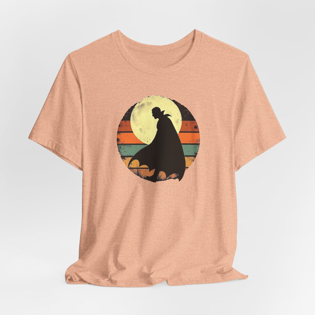 Vampire Silhouette Moon Tee — Retro Sunset Gothic Halloween T-Shirt